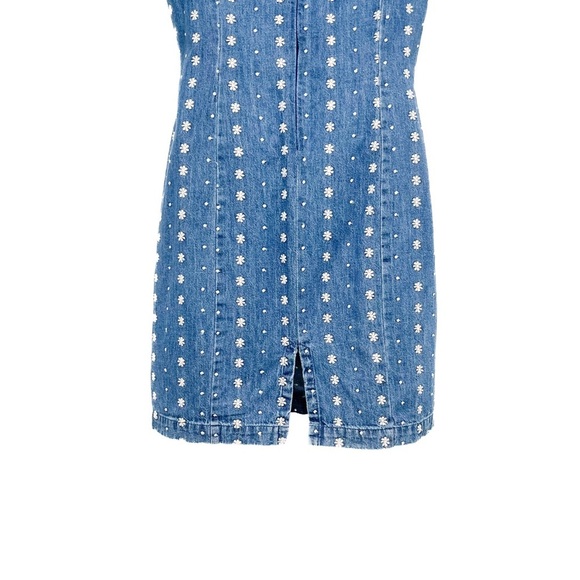 Vintage Floral Embroidered Denim Jean Midi Dress Short Sleeve Made in USA Size 4 - Picture 7 of 9